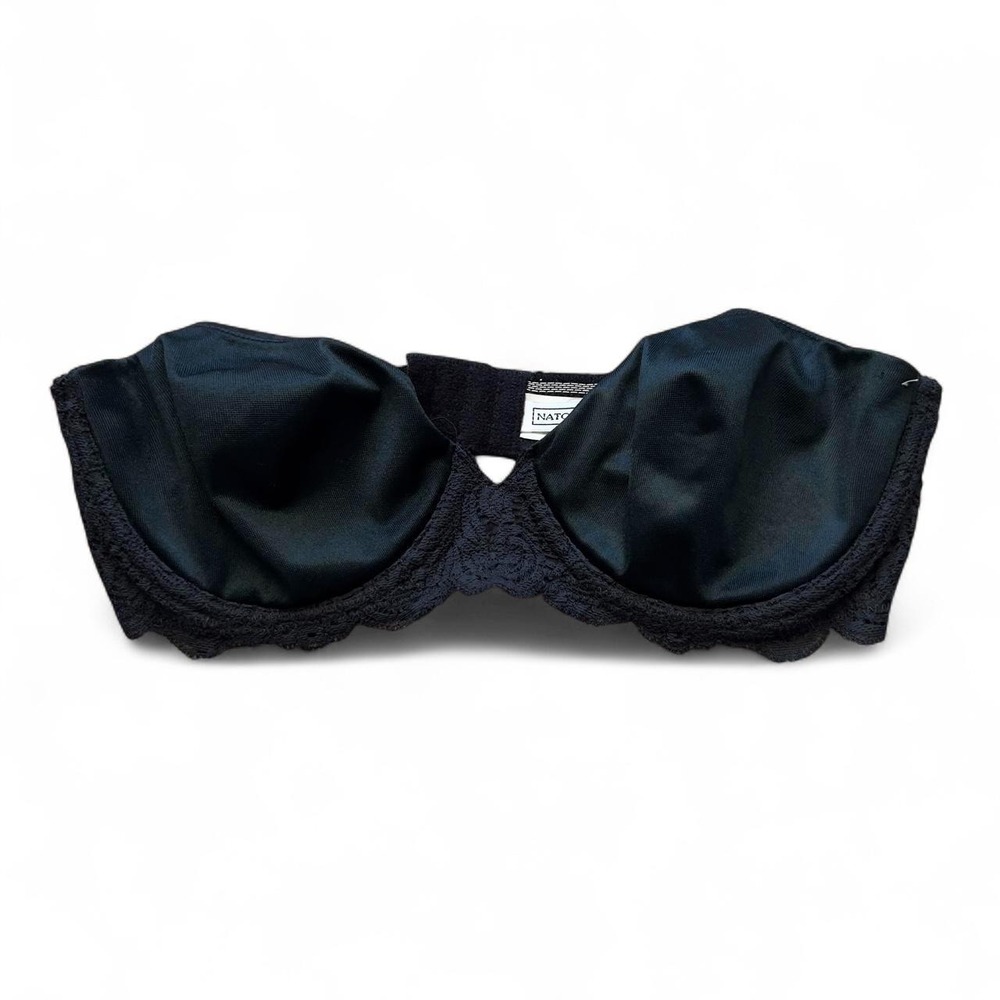 Natori Strapless Lace Trim Underwire Balconette Contour Demi Bra Lingerie Black